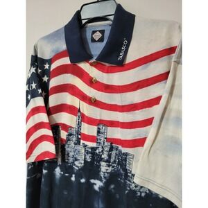 Tabasco Sportswear Polo Shirt Mens XL USA Flag NYC Skyline Graphic Patriotic